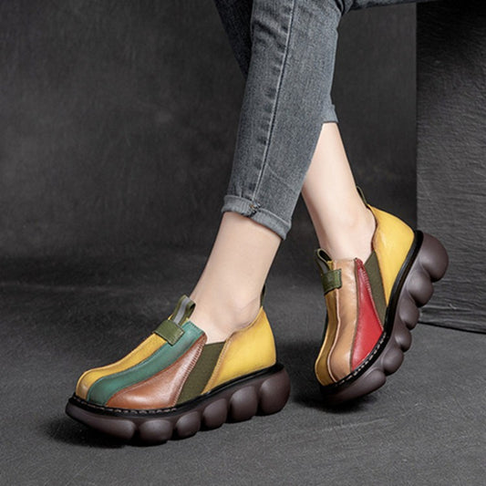 Zapatos Étnicos Bicolor con Suela Gruesa y Punta Redonda