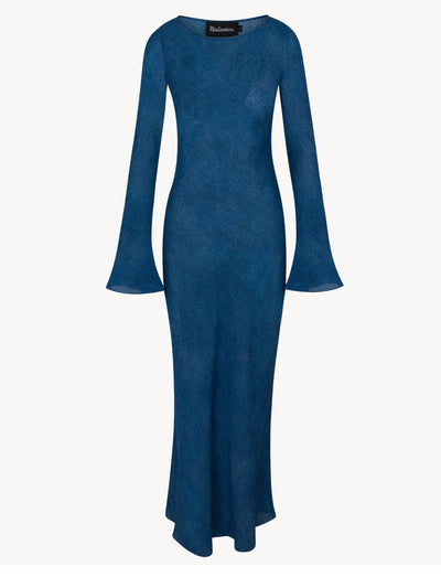 Vestido Largo de Seda Azul con Protección Solar - Estilo Vacacional - Image 13