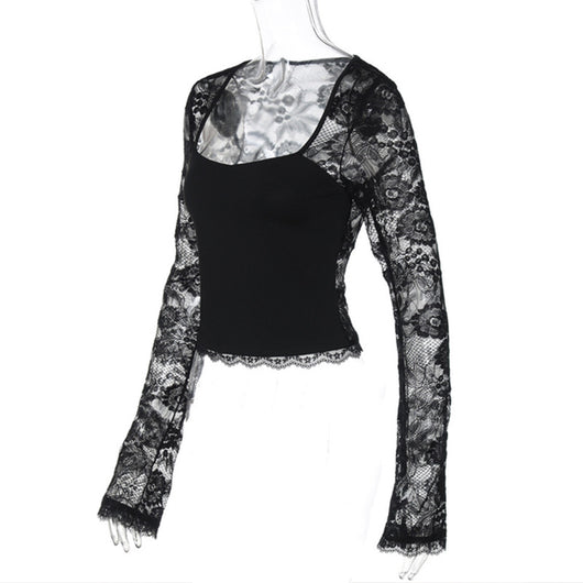 Blusa Manga Larga con Encaje y Detalles Calados - Image 4