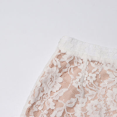 Conjunto Elegante con Blusa de Encaje Diamantado y Falda Cintura Alta - Image 23