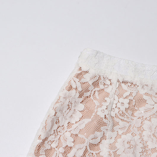 Conjunto Elegante con Blusa de Encaje Diamantado y Falda Cintura Alta - Image 23