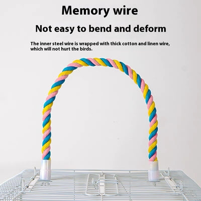 Colorful twisted cotton rope bird perch with plastic end caps, 41.5cm long, for climbing and nibbling. - Image 11