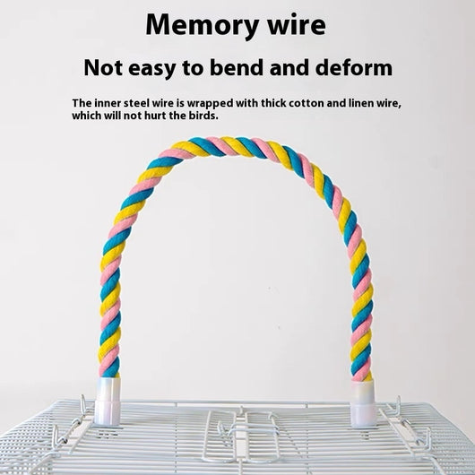 Colorful twisted cotton rope bird perch with plastic end caps, 41.5cm long, for climbing and nibbling. - Image 11