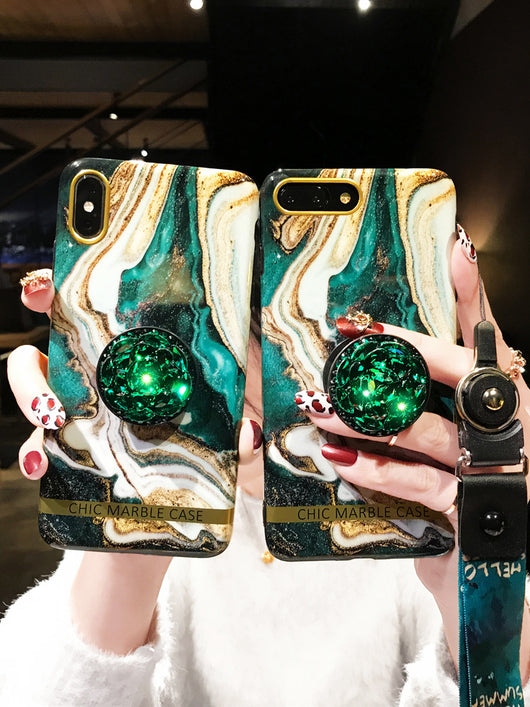 Funda Protectora para Teléfono Mármol Esmeralda con Cristales Brillantes