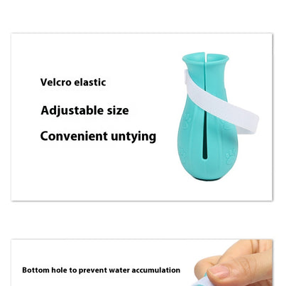 Four teal rubber cat paw covers with white hook-and-loop straps and paw print details, designed for anti-scratch protection. - Image 13