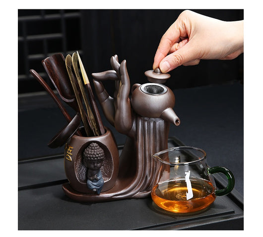 Juego de Té de Arena Púrpura con Utensilios de Ceremonia Ébano - Image 19