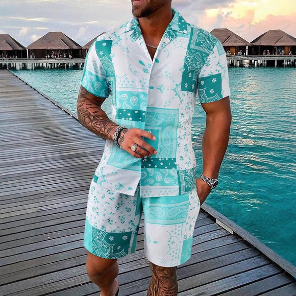 Conjunto Retro 2 Piezas: Playera y Shorts Estampado 3D Contraste