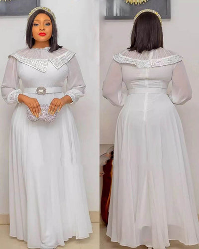Vestido Africano Largo con Paneles de Chifón y Cinturón - Image 12