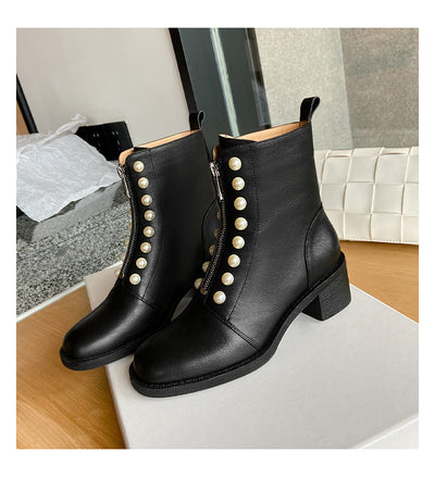 Botines Cortos de Cuero para Mujer con Punta Redonda - Image 9