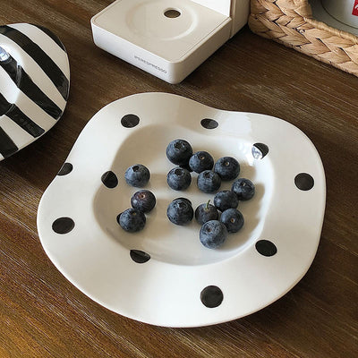 Plato Postre Porcelana Onda Puntos y Rayas Diseño Irregular - Image 2