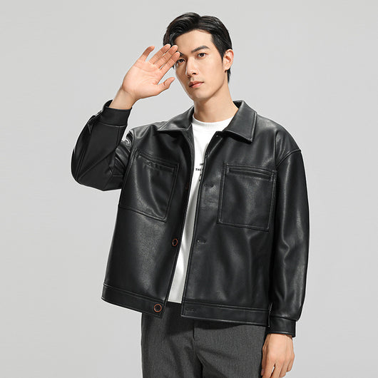 Chaqueta de Cuero para Motociclista Estilo Joven - Abrigo Elegante para Hombre - Image 4