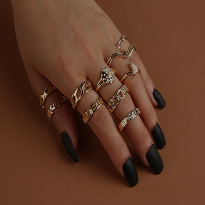 Set de 6 Anillos Articulados: Corona, Hoja y Formas Geométricas - Image 32