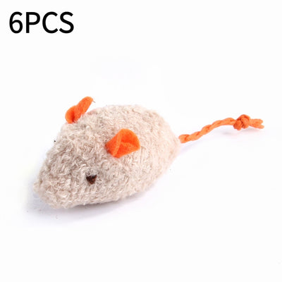 Plush beige mouse cat toy with orange ears and braided tail, designed for interactive play. - Image 9