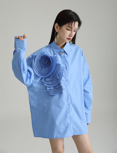 Blusa Larga con Falda Integrada - Diseño Floral 3D con Pliegues - Image 41