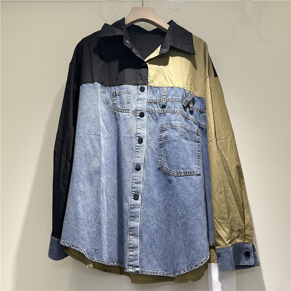 Camisa Suelta de Mezclilla Premium para Mujer - Manga Larga