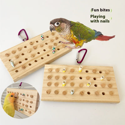 Pile of 30 small, light brown wooden stoppers, replacement buttons for a parrot keyboard toy. - Image 9