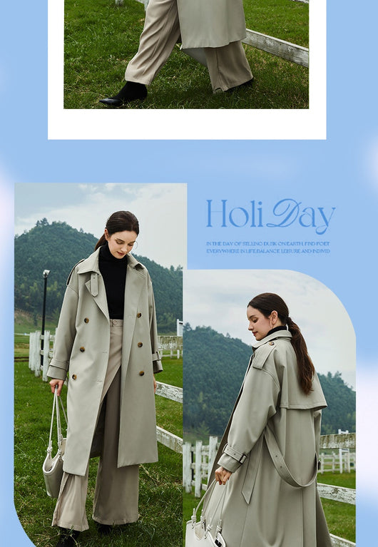 Abrigo Trench Largo para Mujer con Cuello Alzado y Doble Botonadura Ajustable - Image 9