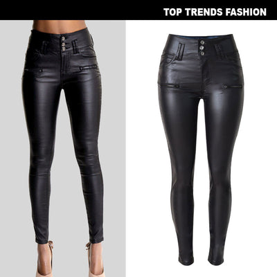 Pantalones Skinny de Cuero Talle Alto con 3 Botones - Image 17