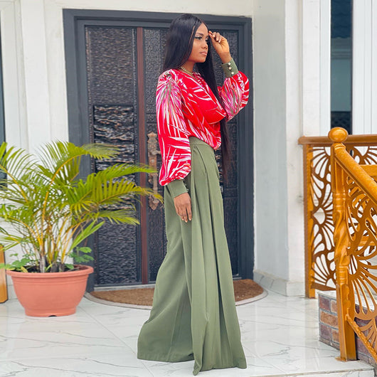 Conjunto de Moda Casual con Blusa Estampada y Pantalón Ancho - Image 11