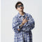 Camisa Universitaria Tie-Dye Patchwork Cuadros Contraste Manga Larga Suelta