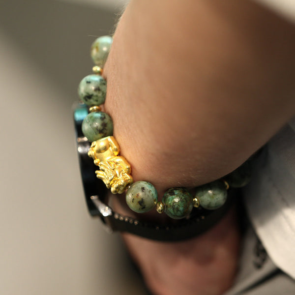 Pulsera de Valor Ojo de Tigre Amarillo 12mm con Aleación