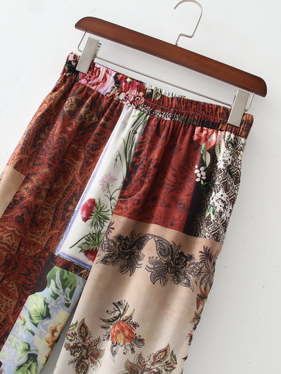Pantalones de Cintura Alta Elástica con Estampado Patchwork - Image 5