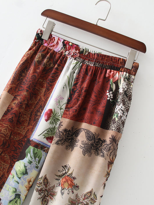 Pantalones de Cintura Alta Elástica con Estampado Patchwork - Image 5