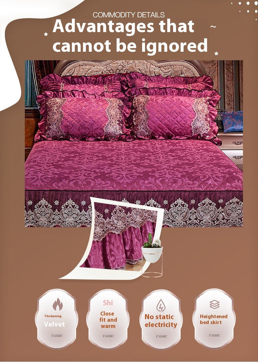Falda de Cama Acolchada Terciopelo Estilo Coreano Color Sólido - Image 13