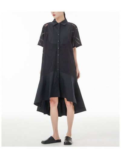 Vestido Camisero Retro Francés con Patrón Geométrico Transparente - Image 13