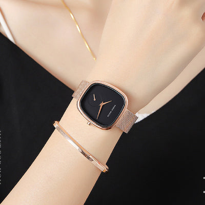 Reloj Cuarzo Acero Inoxidable Milano Malla Mujer Diseño Tonneau