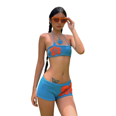 Conjunto de Short y Top Tejido Contraste Cuello Bajo Ajustado para Verano - Image 11