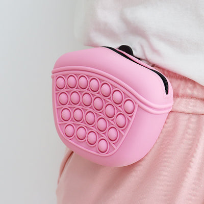 Light blue silicone pet treat pouch with a pop-it fidget design and black zipper closure. - Image 3