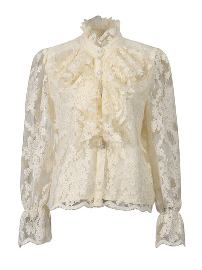 Blusa Retro con Encaje Floral 3D y Mangas Largas - Image 4