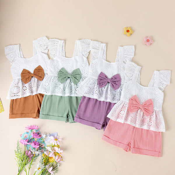 Conjunto de Short y Blusa Blanca con Volantes y Moño