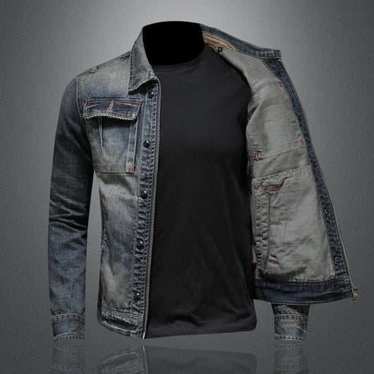 Chaqueta de Mezclilla Vintage Desgastada Estilo Clásico Europeo - Image 8