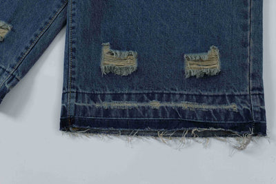 Shorts Vaquero Recto Desgastado con Roturas Retro para Hombre - Image 14