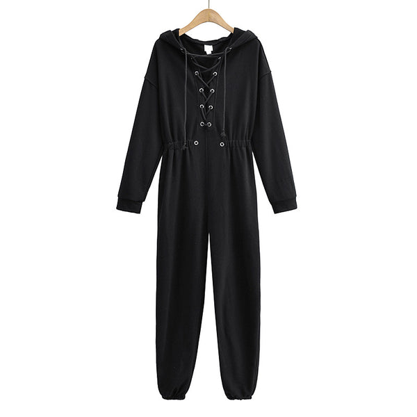 Jumpsuit Deportivo Holgado con Capucha y Cuerda Ajustable