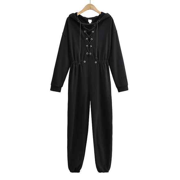 Jumpsuit Deportivo Holgado con Capucha y Cuerda Ajustable