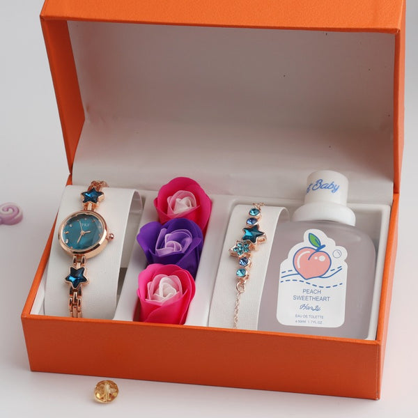 Conjunto de Regalo Día de San Valentín: Reloj, Pulsera, Perfume y Rosa