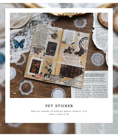 Set of 15 white lace-patterned circular stickers with intricate designs, labeled "North Star Arch" and "30 sheets." - Image 12