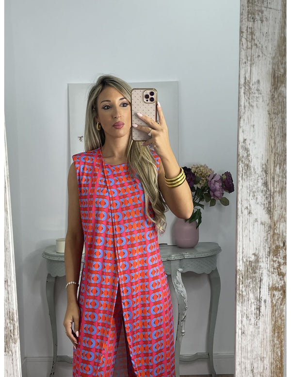 Conjunto Sin Mangas Estampado: Blusa y Pantalón de Cuello Redondo - Image 11