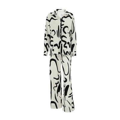 Conjunto Elegante de Blusa Estampada y Pantalón Palazzo de Cintura Alta - Image 5
