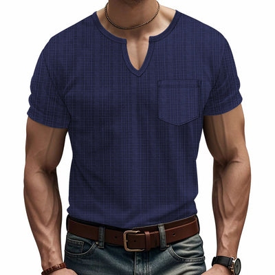 Camiseta Hombre Bambú Lino Artificial Suelta Transpirable Cuello V Manga Corta - Image 3