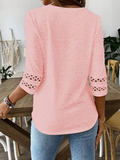 Blusa Casual para Mujer con Cuello Redondo, Encaje Patchwork y Mangas 3/4 - Image 15