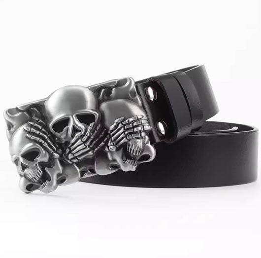 Cinturón de Cuero Bovino con Diseño Calavera de Dos Capas - Image 10