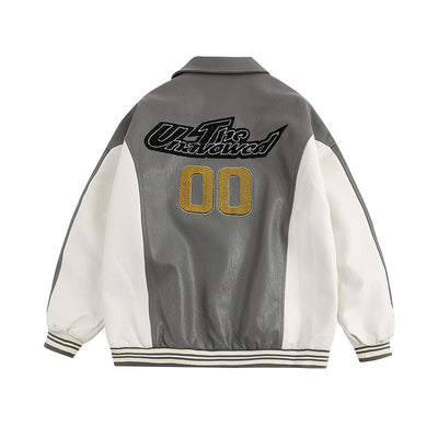 Chaqueta Universitaria Retro PU Bordada Suelta para Hombre - Image 9