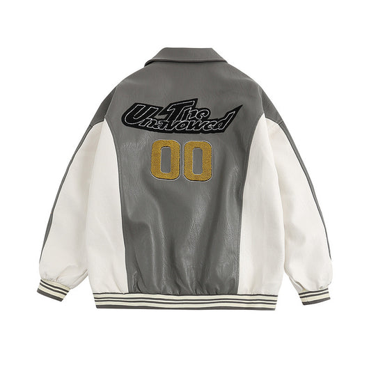 Chaqueta Universitaria Retro PU Bordada Suelta para Hombre - Image 9