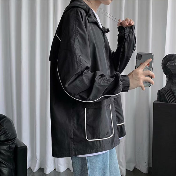 Chaqueta Holgada Estilo Hong Kong con Capucha Transpirable