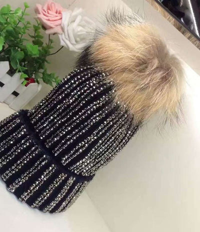 Gorro de Invierno Oversized con Pompón de Piel de Mapache y Zorro Real - Image 12