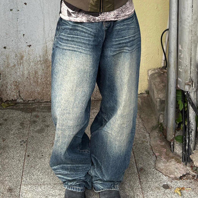 Jeans Vintage Desgastado de Pierna Ancha Estilo Retro Americano - Image 7